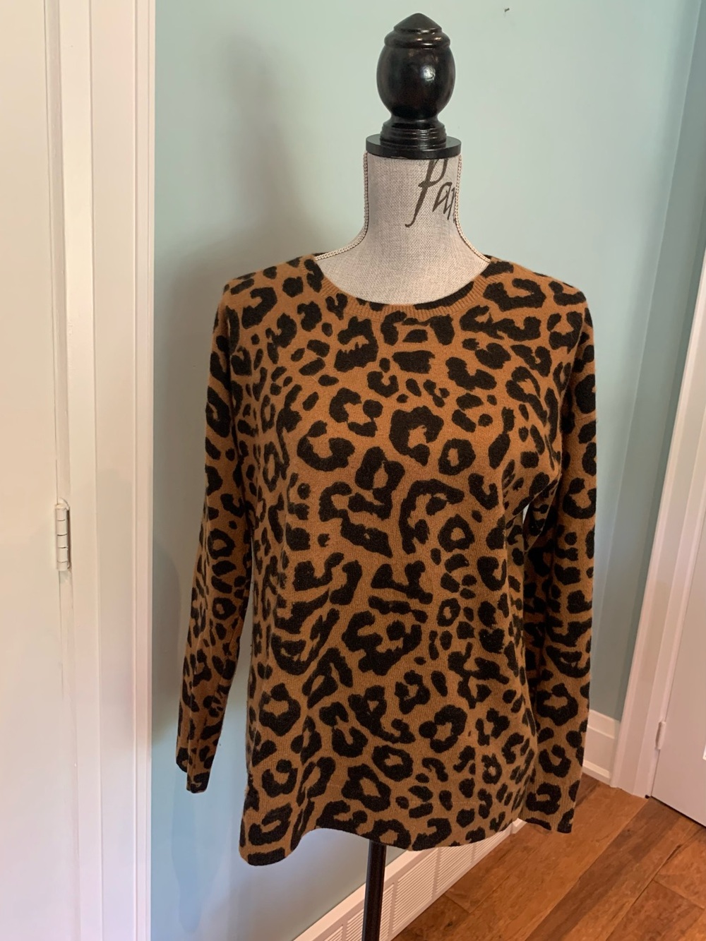 Saks Fifth Avenue Leopard Print Crewneck Cashmere Sweater - Brown & Black
